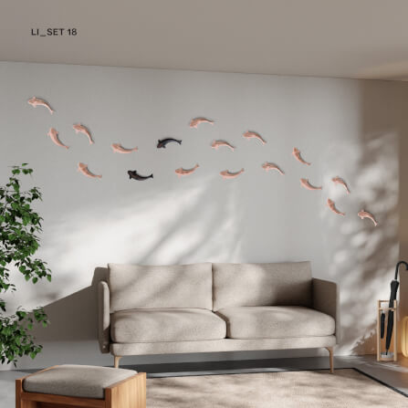 ปลาคาร์ปตกแต่งผนังเสริมมงคลขึ้นชิ้นงาน 3 มิติไม้บีชจริง Pana Objects รุ่น Li: SET 18 Koi wall decoration size 4.3 x 26 x 2.2 ซม_1